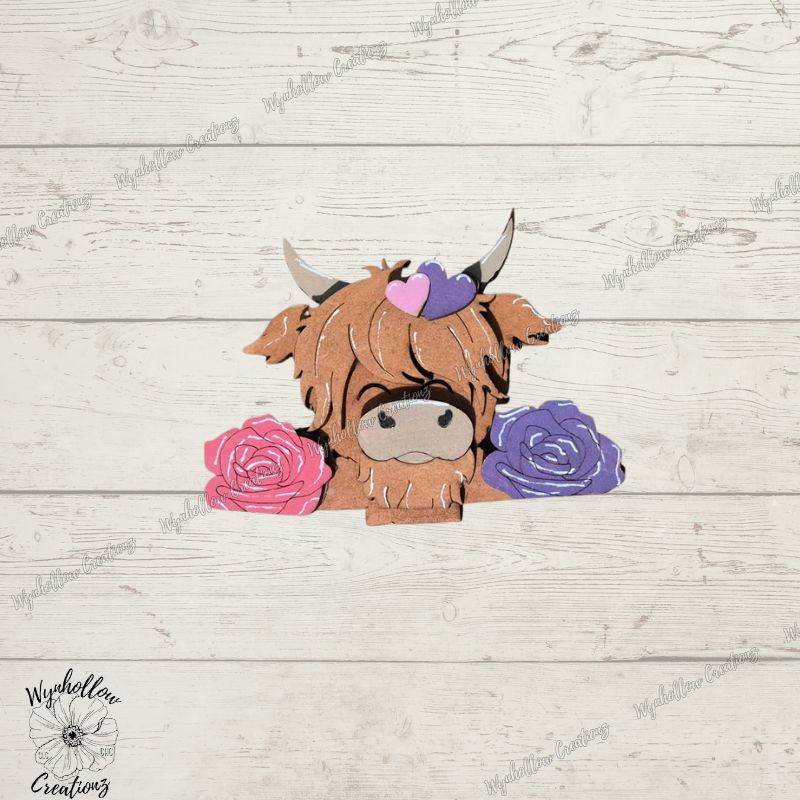 Highland Cow With Roses insert