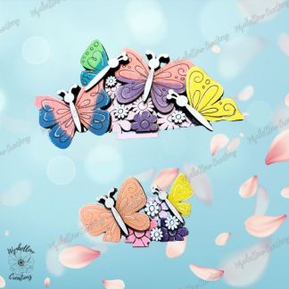 Soft colored butterflies on flowers during spring or summer rainbow