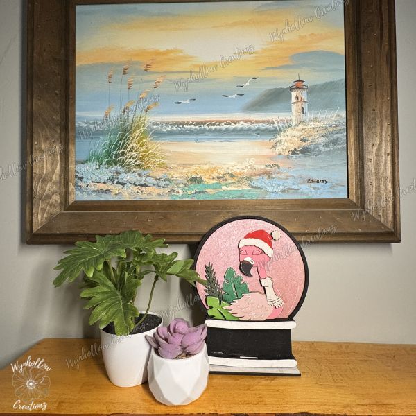 Christmas Flamingo W/ tropical leaves and Santa Hat