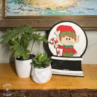 Christmas Elf Interchangeable Wood Snow Globe Insert