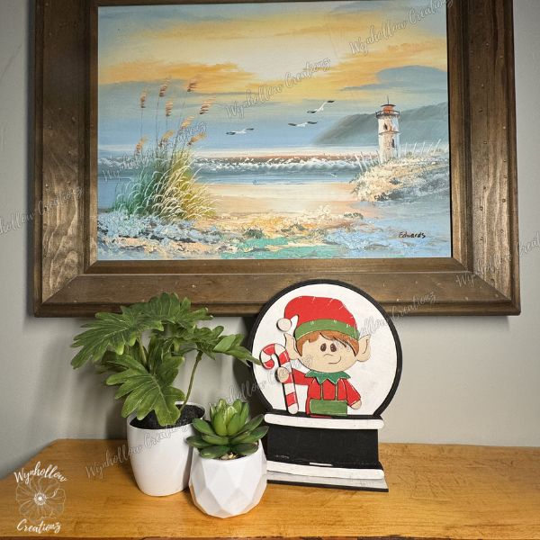 Christmas Elf Interchangeable Wood Snow Globe Insert